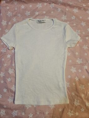 Women's White Ribbed Short Sleeve Top